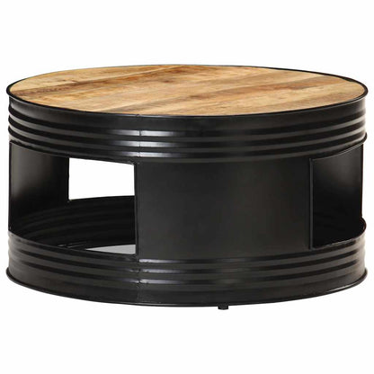 Tavolino Nero 68x68x36 cm in Legno Massello di Mango Grezzo