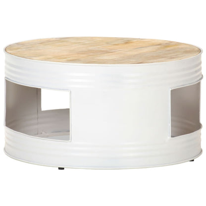 Tavolino Bianco 68x68x36 cm in Legno Massello di Mango