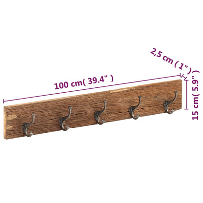 Appendiabiti Parete 5 Ganci 100x2,5x15cm Massello di Recupero