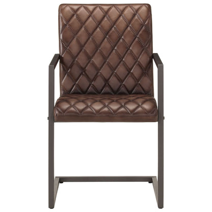 Sedie da Pranzo a Sbalzo 2 pz Marroni in Vera Pelle - homemem39