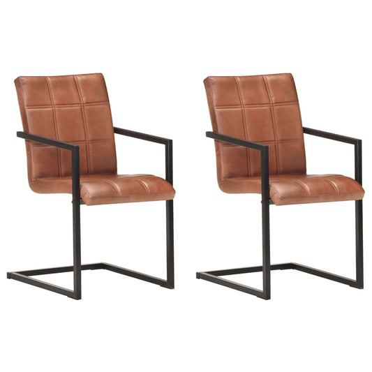 Cantilever Dining Chairs 2 pcs Brown in Genuine Leather