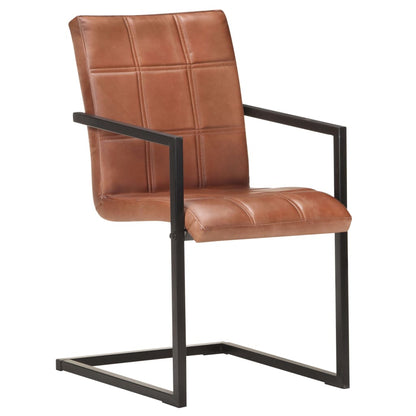 Cantilever Dining Chairs 2 pcs Brown in Genuine Leather