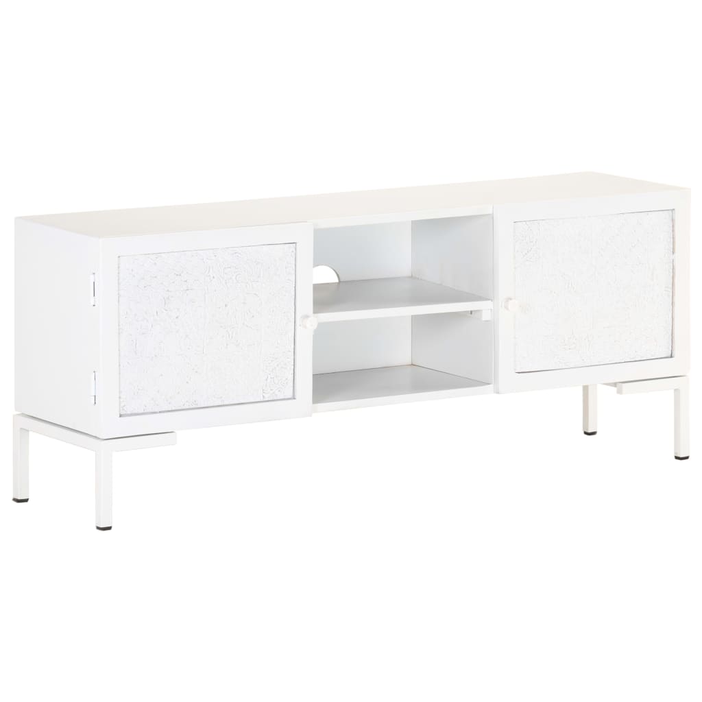 Mobile Porta TV Bianco 115x30x46cm in Legno Massello di Mango - homemem39