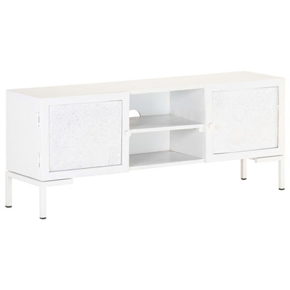 Mobile Porta TV Bianco 115x30x46cm in Legno Massello di Mango - homemem39