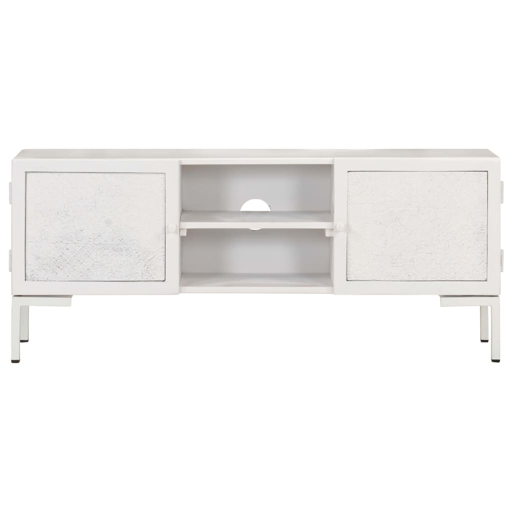 Mobile Porta TV Bianco 115x30x46cm in Legno Massello di Mango - homemem39