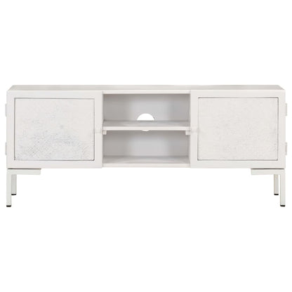 Mobile Porta TV Bianco 115x30x46cm in Legno Massello di Mango - homemem39