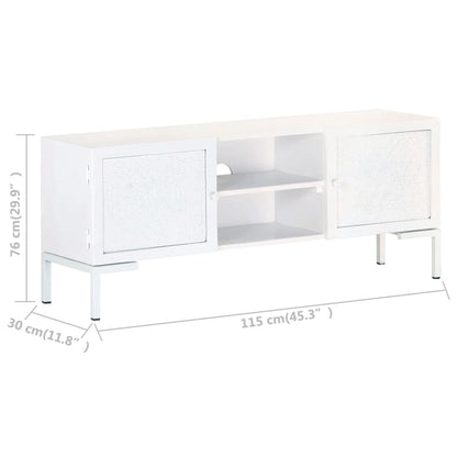 Mobile Porta TV Bianco 115x30x46cm in Legno Massello di Mango - homemem39