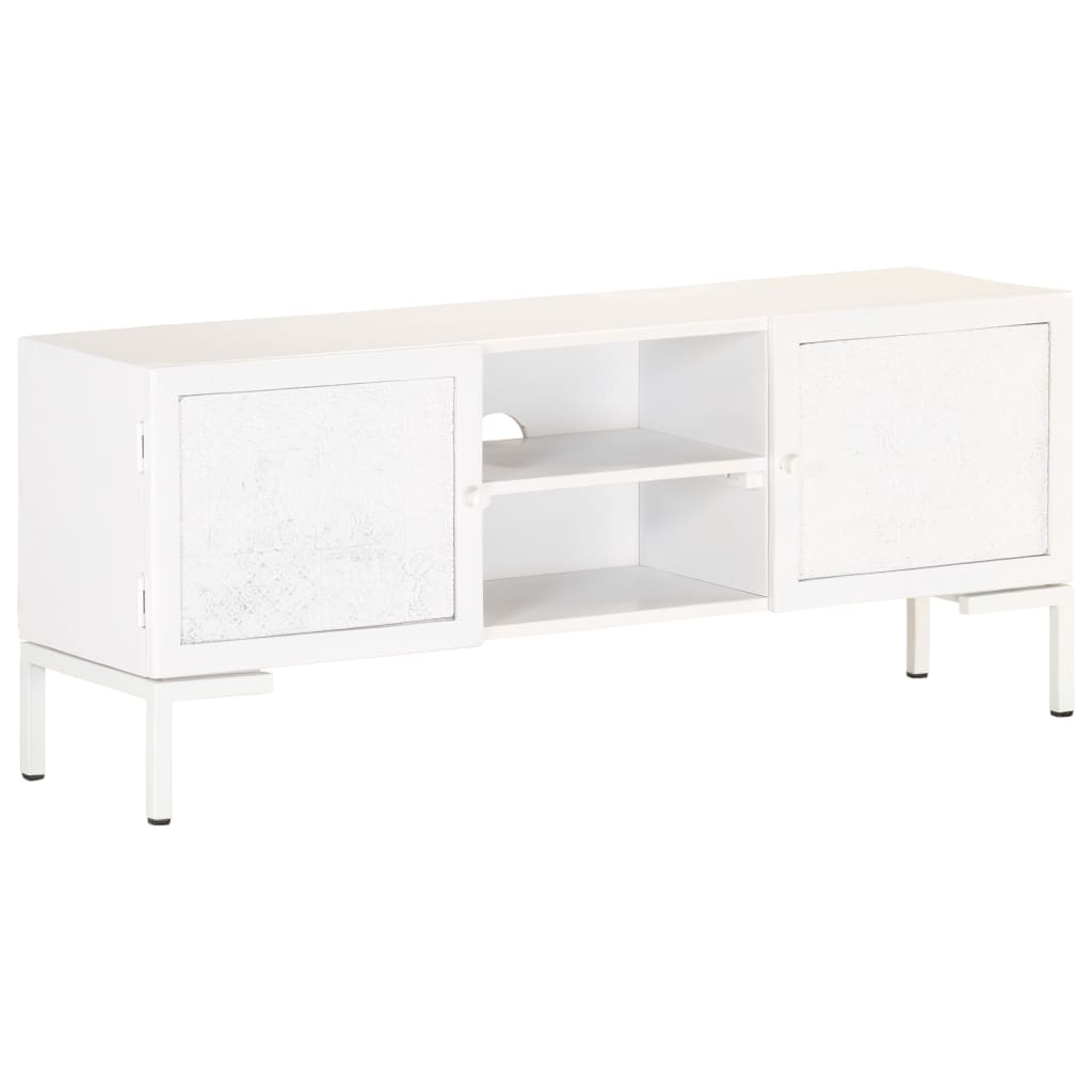 Mobile Porta TV Bianco 115x30x46cm in Legno Massello di Mango - homemem39