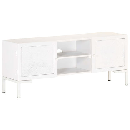 Mobile Porta TV Bianco 115x30x46cm in Legno Massello di Mango - homemem39