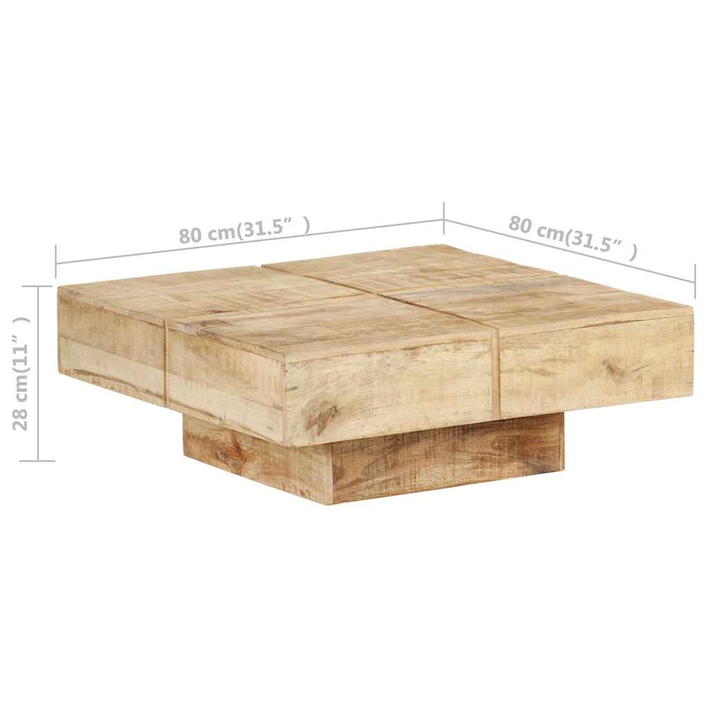 Tavolino da Salotto 80x80x28 cm in Legno Massello di Mango