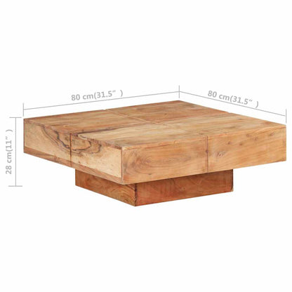 Tavolino da Salotto 80x80x28 cm in Legno Massello di Acacia