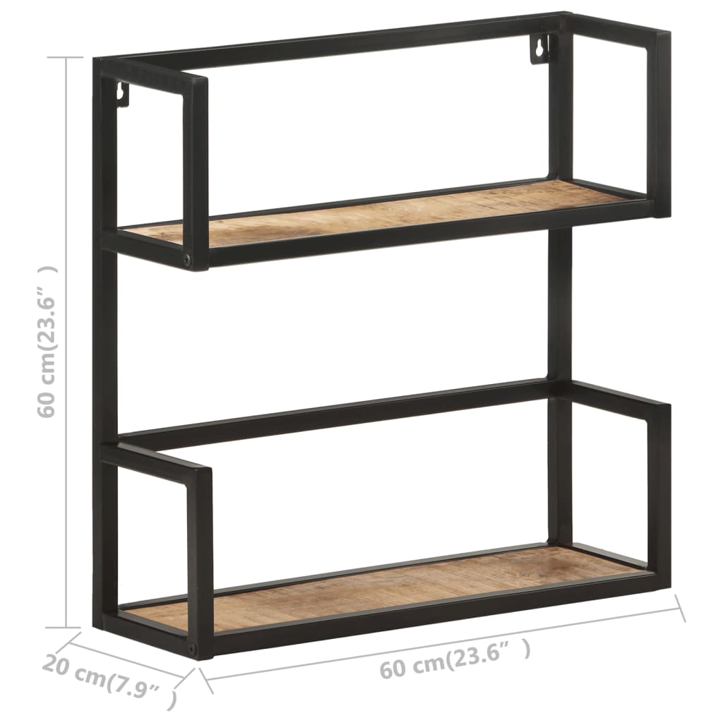 Scaffale a Muro 60x20x60 cm in Legno di Mango Grezzo | homemem39