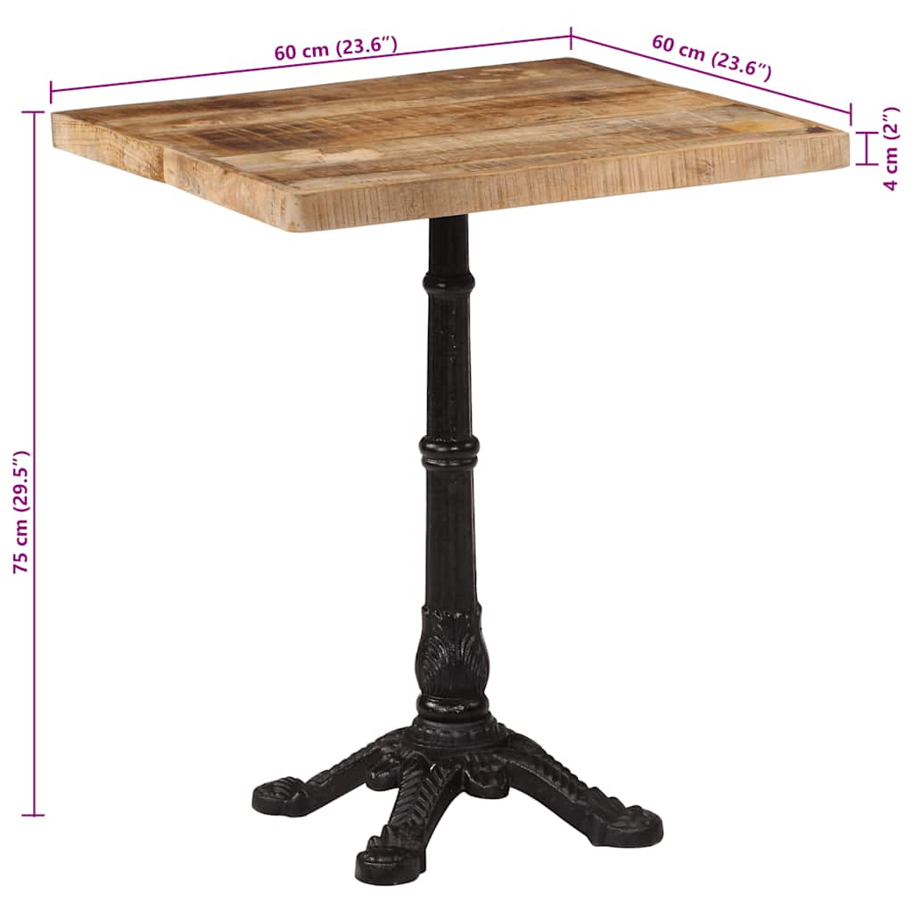 Tavolino da Bistrot 60x60x77 cm in Legno di Mango Grezzo