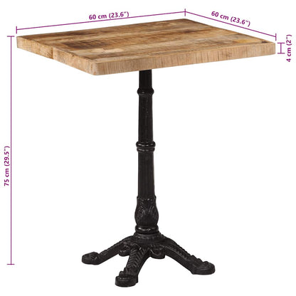 Tavolino da Bistrot 60x60x77 cm in Legno di Mango Grezzo