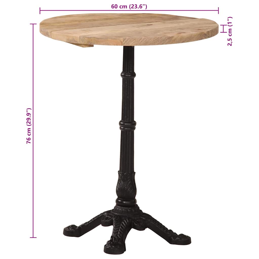 Tavolino da Bistrot Ø60x76 cm in Legno di Mango Grezzo