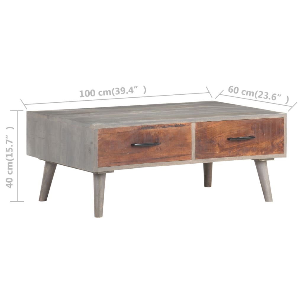Tavolino Grigio 100x60x40 cm Legno Massello di Mango Grezzo | homemem39