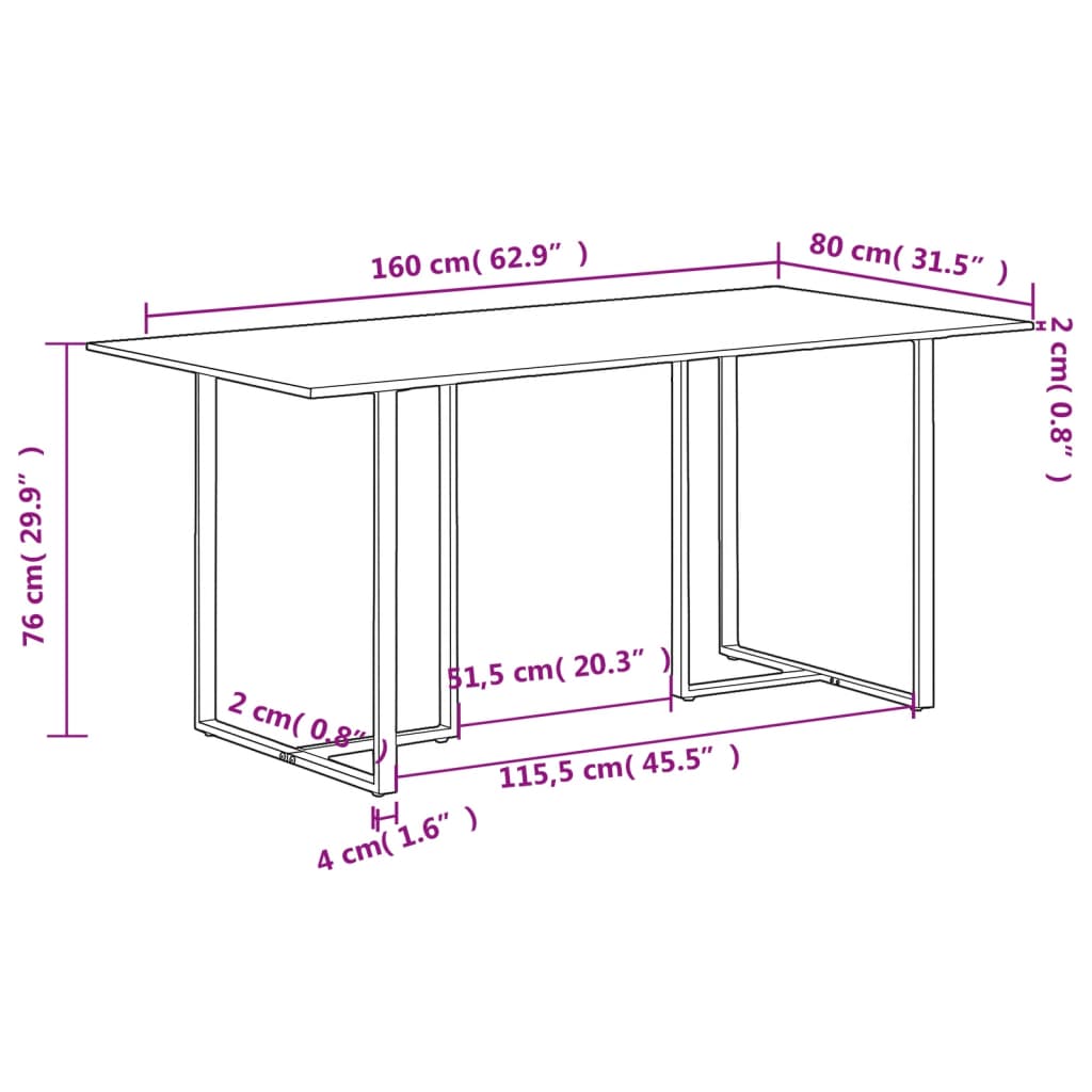 Tavolo da Pranzo 160 cm in Legno Massello di Mango Grezzo | homemem39