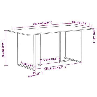 Tavolo da Pranzo 160 cm in Legno Massello di Mango Grezzo