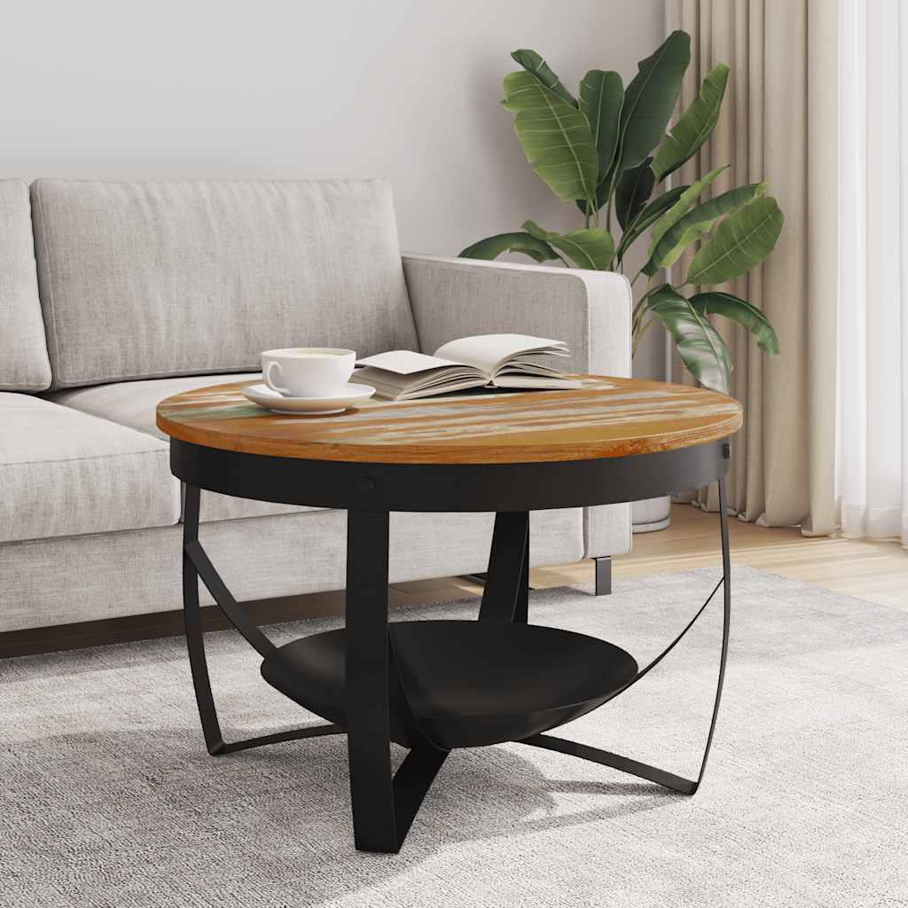 Tavolino da Salotto Ø68x43 cm in Legno Massello di Recupero | homemem39
