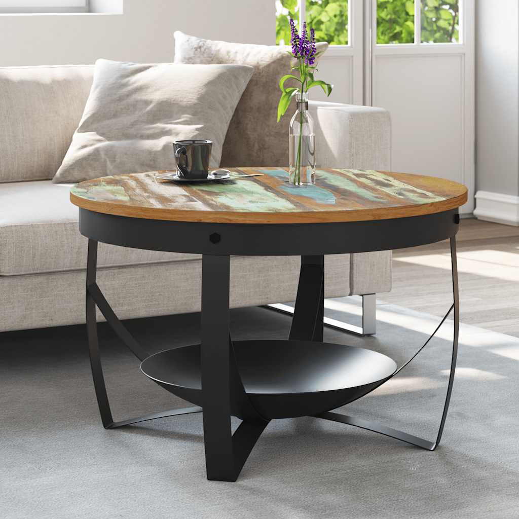 Tavolino da Salotto Ø68x43 cm in Legno Massello di Recupero | homemem39