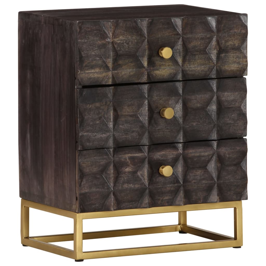 Comodino Nero 40x30x50 cm in Legno Massello di Mango - homemem39