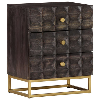 Comodino Nero 40x30x50 cm in Legno Massello di Mango - homemem39