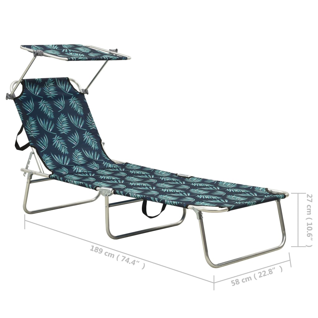 Folding Sun Lounger with Leaf Print Steel Curtain