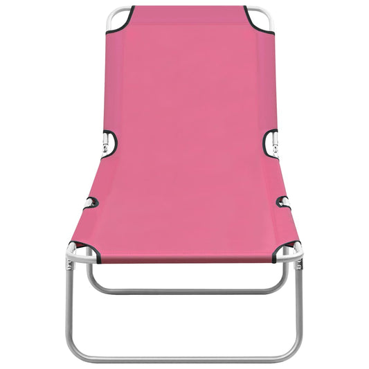 Lettino Prendisole Pieghevole in Acciaio e Tessuto Rosa | homemem39
