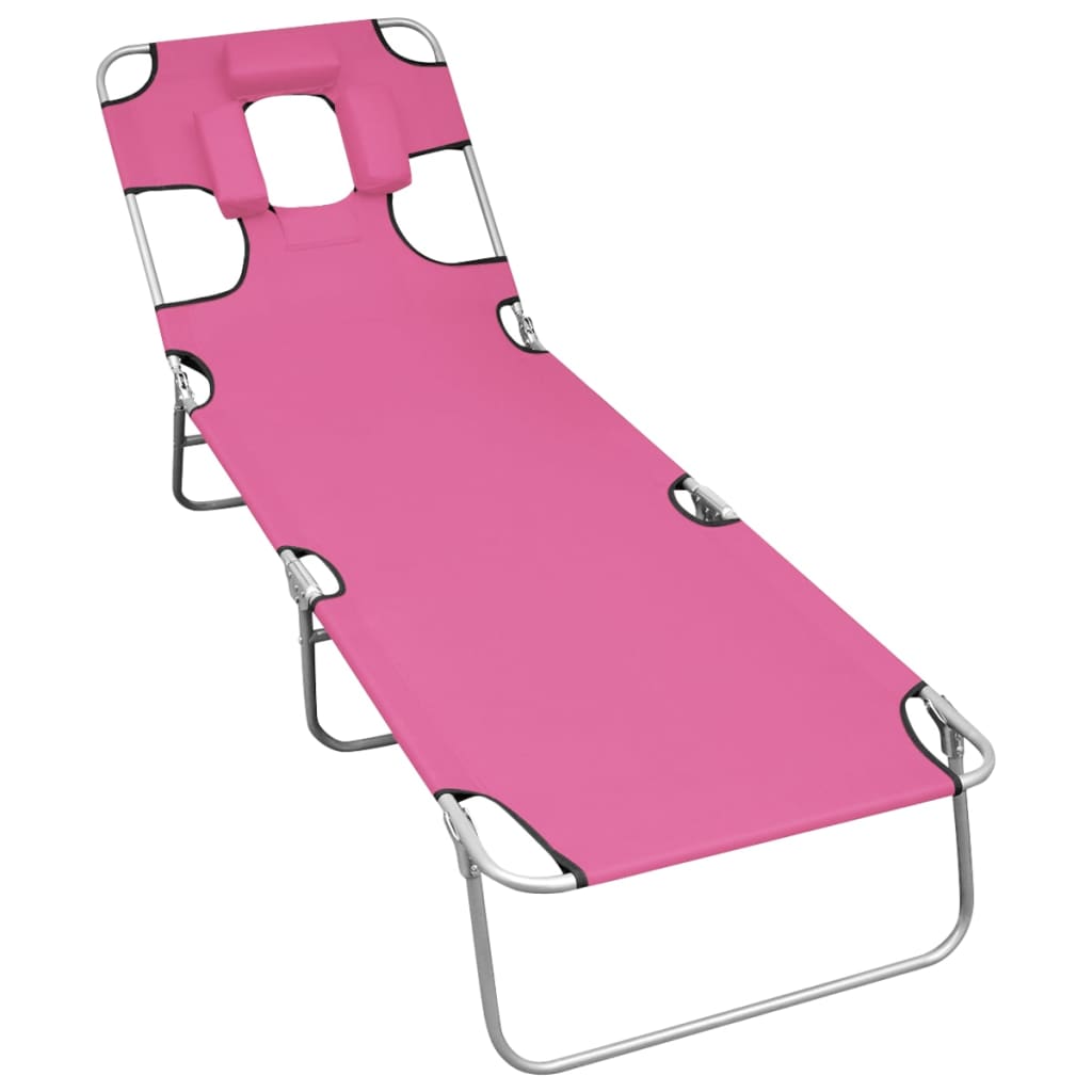 Folding Sun Lounger with Magenta Steel Headrest