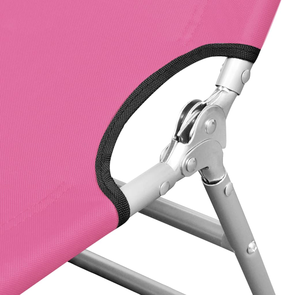 Folding Sun Lounger with Magenta Steel Headrest