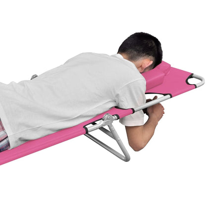 Folding Sun Lounger with Magenta Steel Headrest