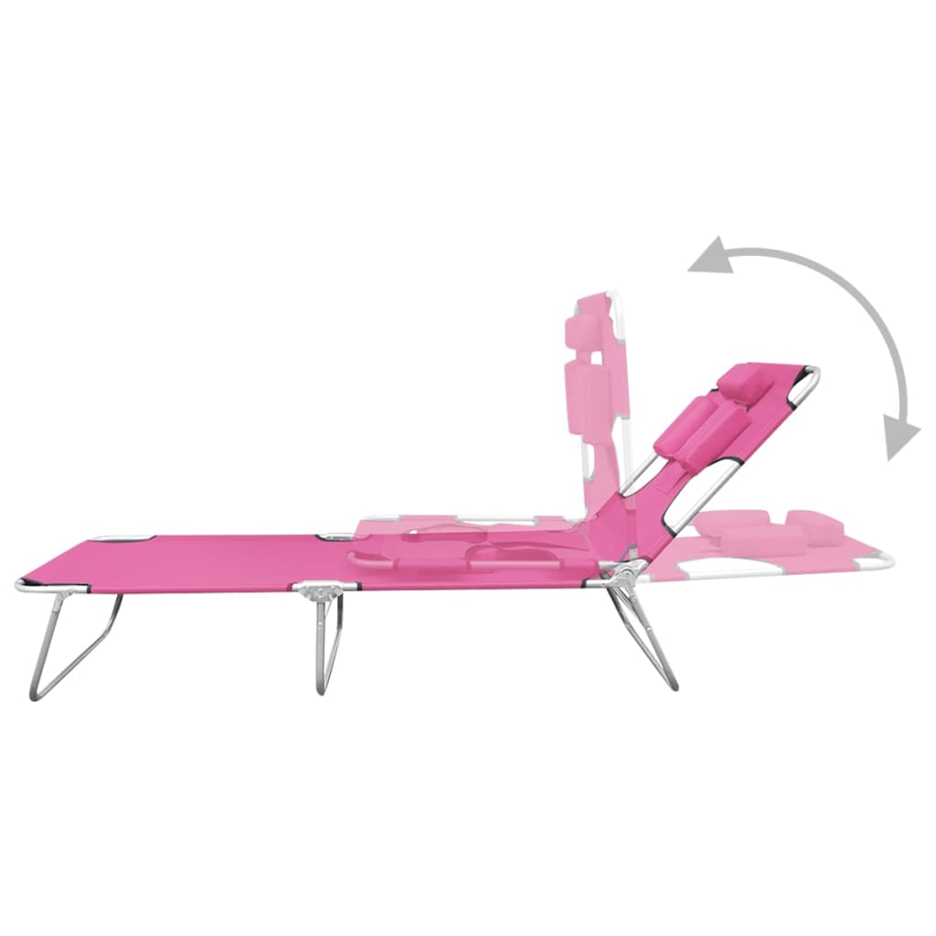 Folding Sun Lounger with Magenta Steel Headrest