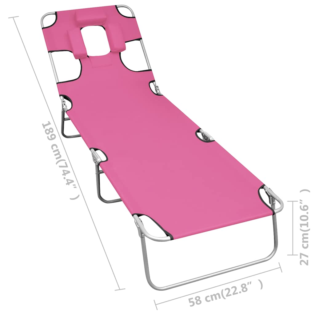 Lettino Prendisole Pieghevole con Poggiatesta Acciaio Magenta