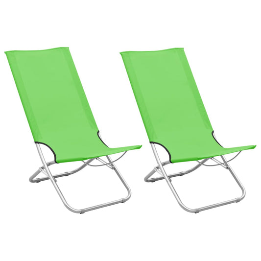 Folding Beach Chairs 2 pcs Green in Fabric