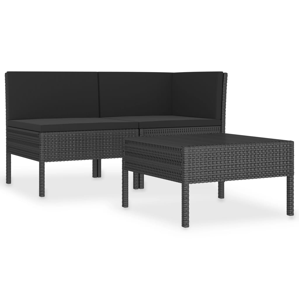 Set Divani da Giardino 3 pz con Cuscini in Polyrattan Nero | homemem39