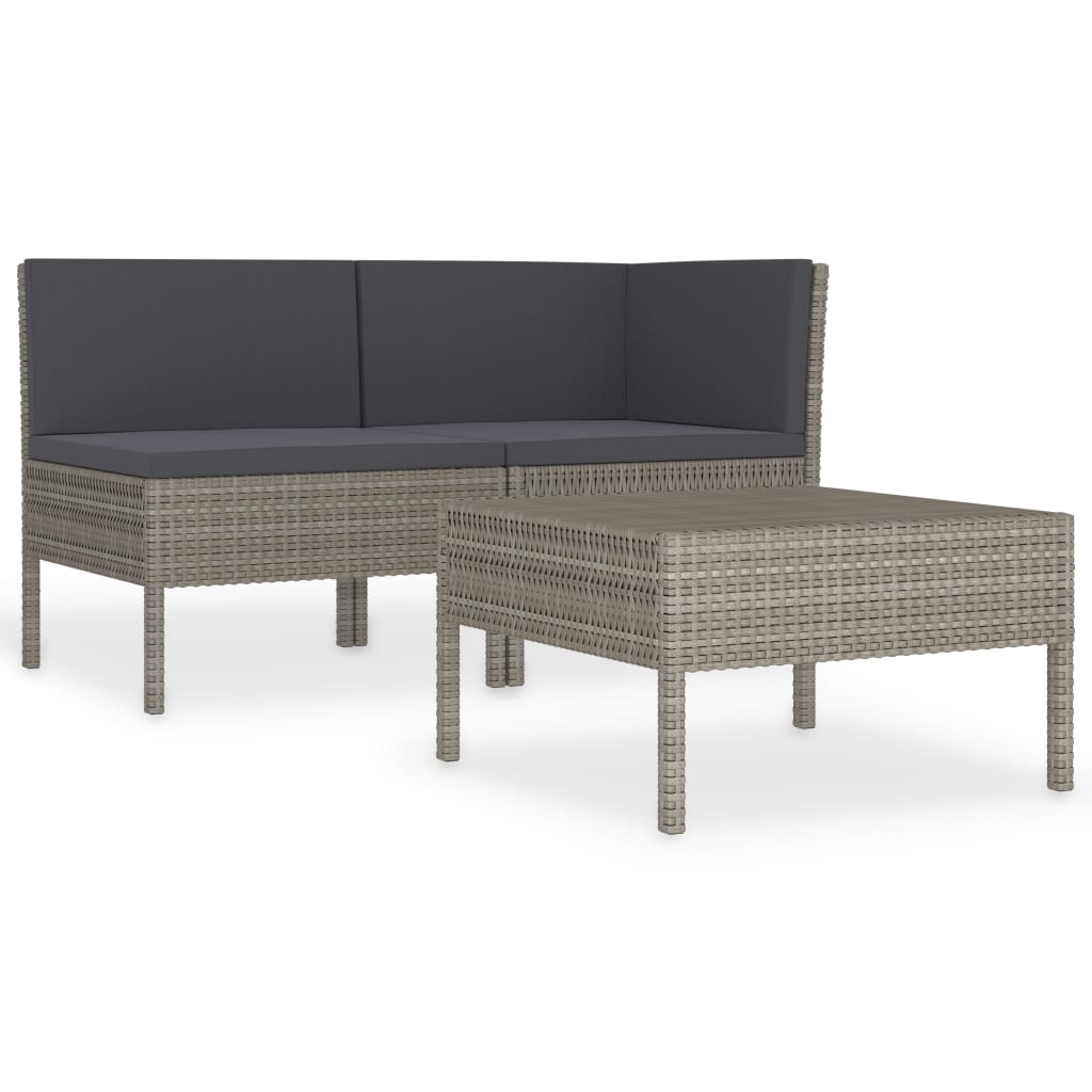 Set Divani da Giardino 3 pz con Cuscini in Polyrattan Grigio | homemem39