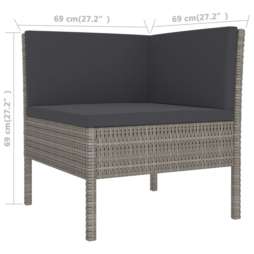 Set Divani da Giardino 3 pz con Cuscini in Polyrattan Grigio | homemem39