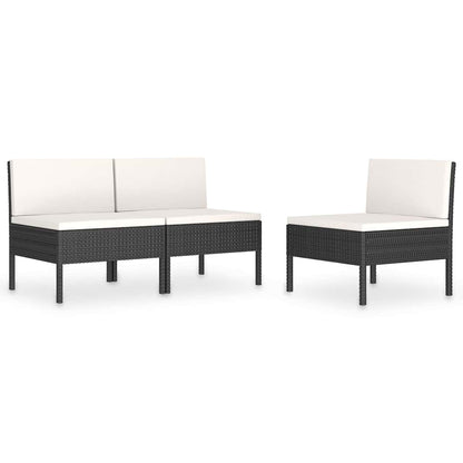 Sedie da Giardino 3 pz con Cuscini in Polyrattan Nere | homemem39