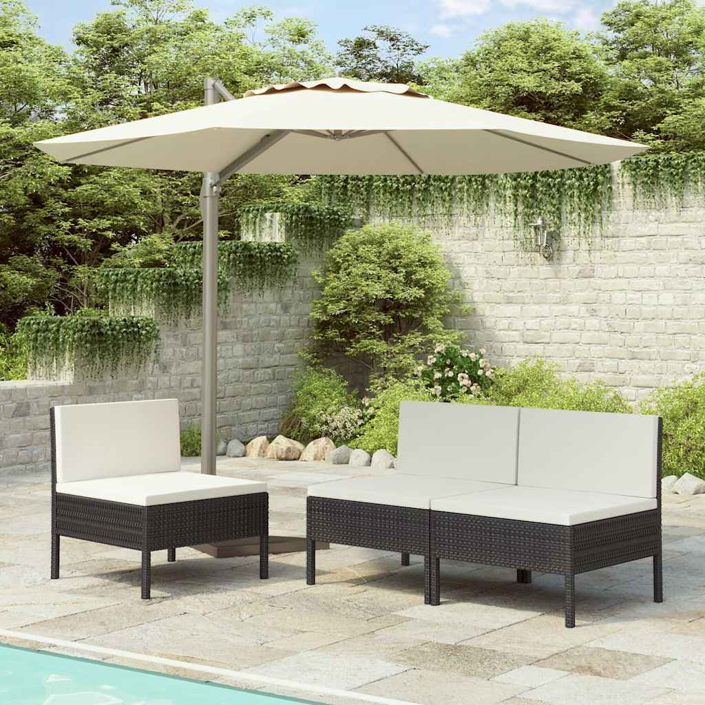 Sedie da Giardino 3 pz con Cuscini in Polyrattan Nere | homemem39