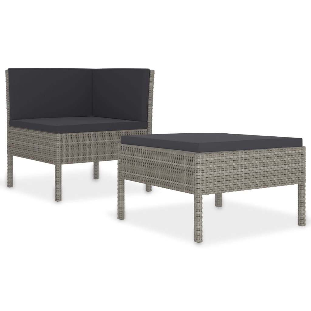 Set Divani da Giardino 2 pz con Cuscini in Polyrattan Grigio - homemem39