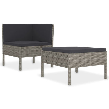 Set Divani da Giardino 2 pz con Cuscini in Polyrattan Grigio - homemem39