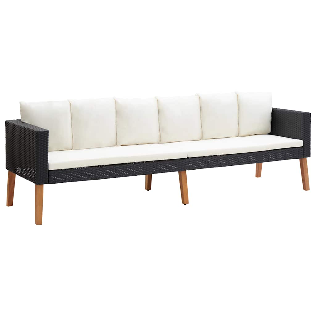 Divano da Giardino a 3 Posti con Cuscini in Polyrattan Nero | homemem39