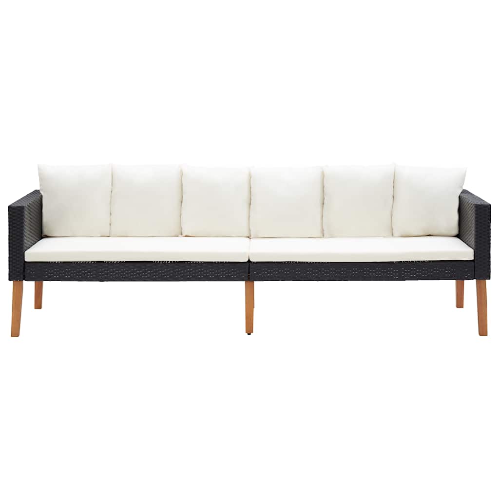 Divano da Giardino a 3 Posti con Cuscini in Polyrattan Nero | homemem39