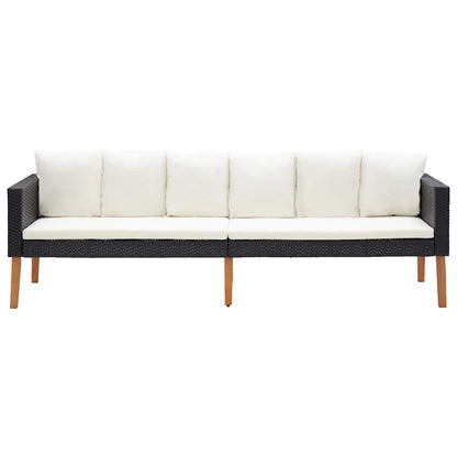 Divano da Giardino a 3 Posti con Cuscini in Polyrattan Nero | homemem39
