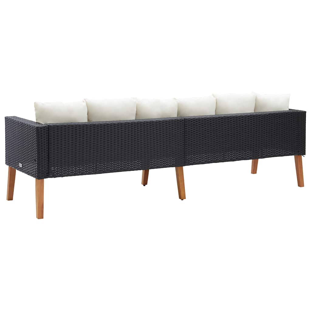 Divano da Giardino a 3 Posti con Cuscini in Polyrattan Nero | homemem39