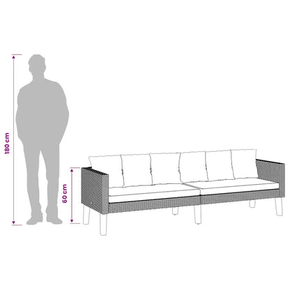 Divano da Giardino a 3 Posti con Cuscini in Polyrattan Nero | homemem39