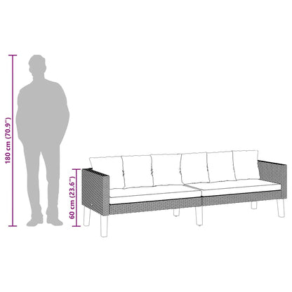 Divano da Giardino a 3 Posti con Cuscini in Polyrattan Nero - homemem39