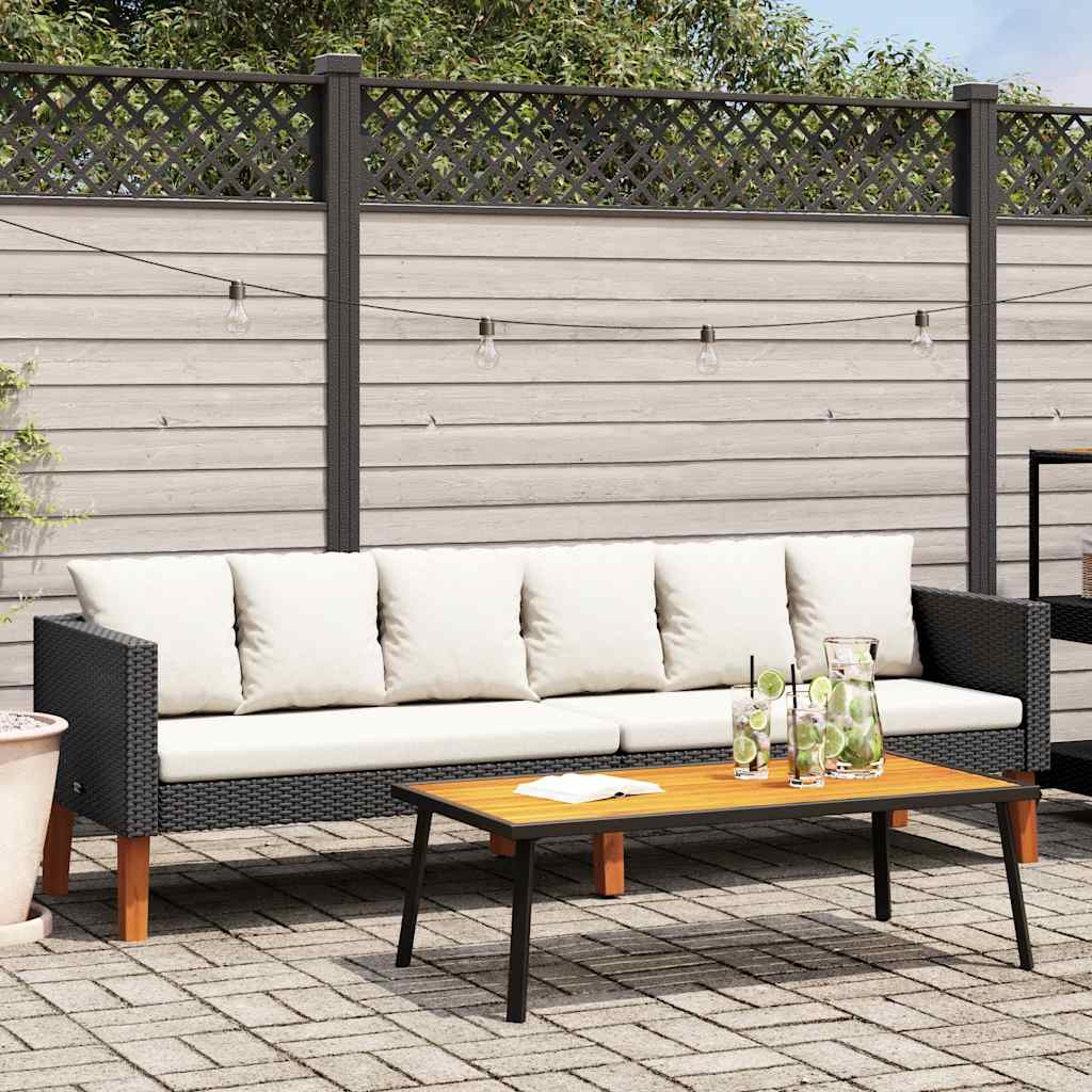 Divano da Giardino a 3 Posti con Cuscini in Polyrattan Nero | homemem39