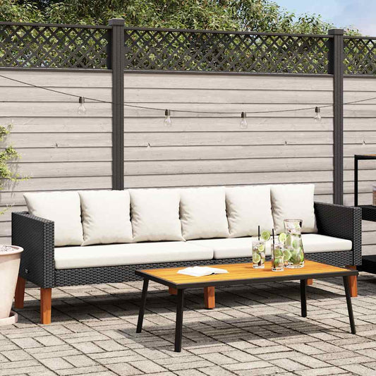 Divano da Giardino a 3 Posti con Cuscini in Polyrattan Nero - homemem39