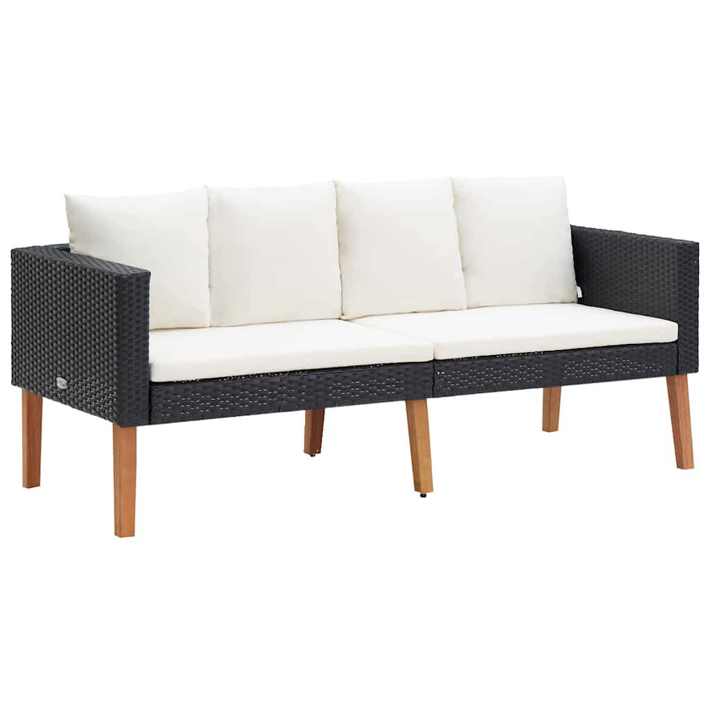 Divano da Giardino a 2 Posti con Cuscini in Polyrattan Nero | homemem39